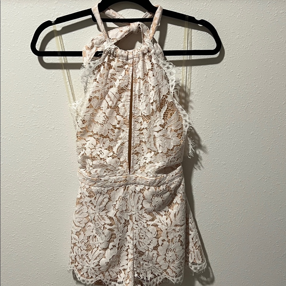 Elegant Cream Lace Halter Romper
